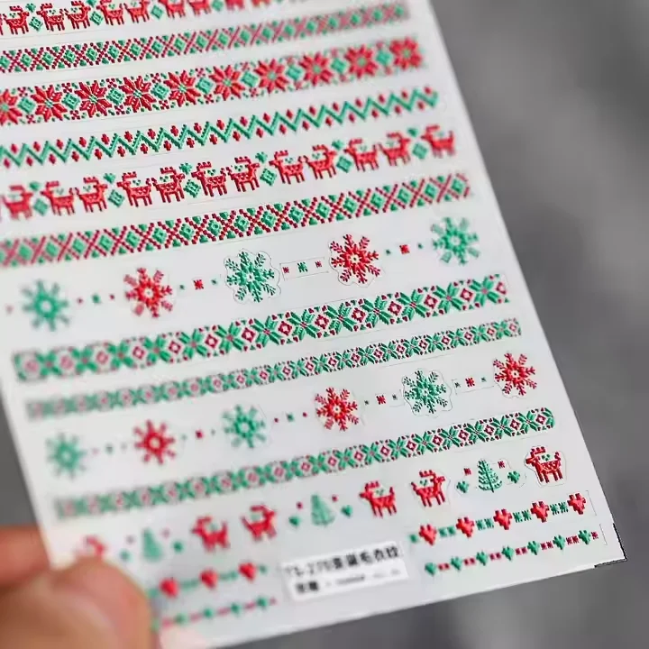 5D New Craft Nail Stickers Winter Sweater Charm Design Acrylic Engraved Nail Sticker Self-adhesive Manicures Foils