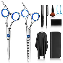 JIEYI 10 Pieces Stainless Steel Hairdressing Shears Set Hair Cutting Scissors Set