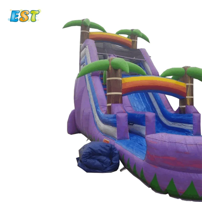 
High quality purple tropical water slide party monster inflatables palm tree slide with pool for sale 