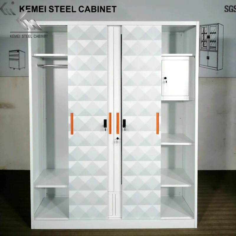 Home Baby bedroom iron 4 door steel almirah wardrobe printing pattern sliding door metal wardrobe