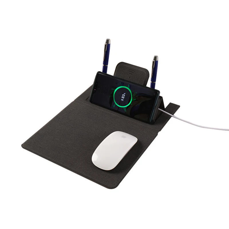 foldable wireless charger mouse pad  PU leather phone station small wireless charging mouse pad
