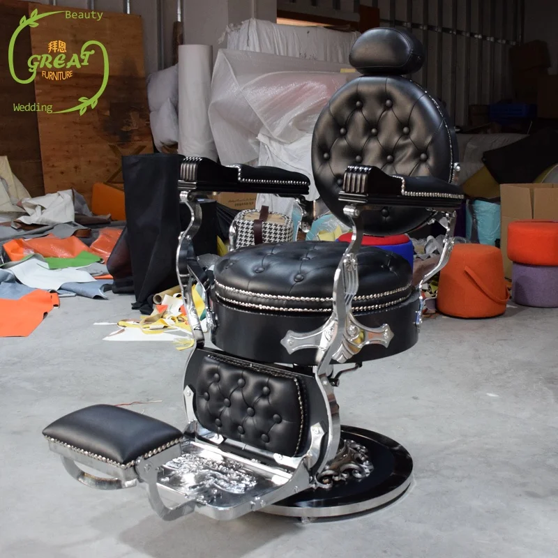 Best Selling Saloon Equipment White Golden Antique Barber Chair Retro Salon Chair And Furniture Luxury