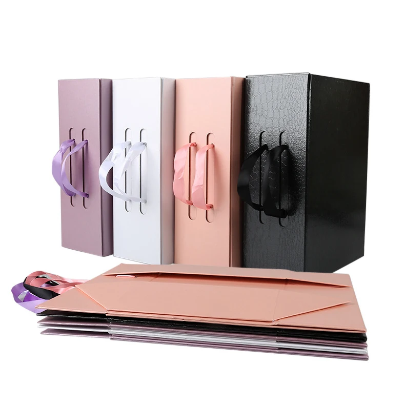 2022 New Arrivals Magnetic Gift Box Pink Packaging Custom Logo Printed Magnetic Folding Paper Flat Pack Gift Boxes With Handle
