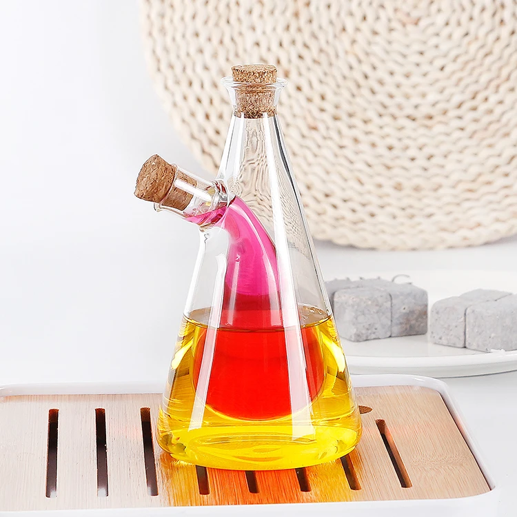 Amazon Hot!!!Novel Design Double Separated Room Glass Cooking Oil Pot Glass Vinegar Pot Kitchen Utensil with Hermetic Cork Lid