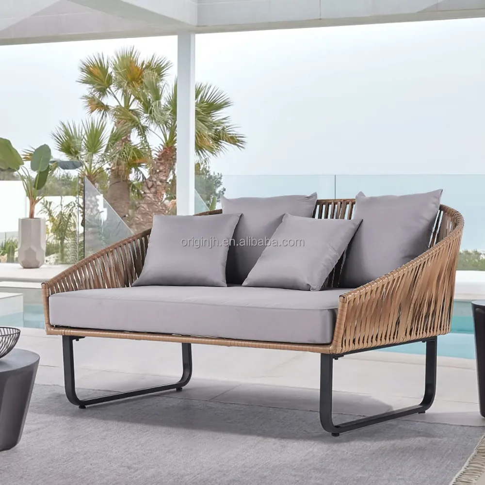 Outdoor daybed with cushion pillow aluminum frame round rattan garden lounge