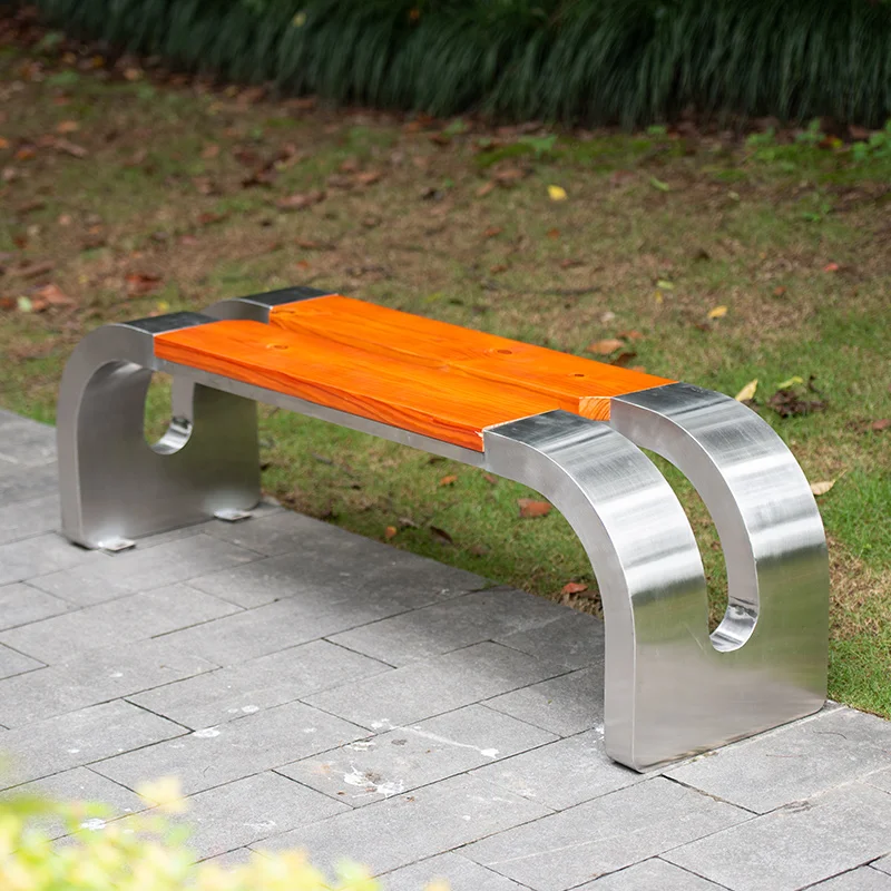 Stainless Steel and Anticorrosive wood Park Bench Strong Backless Outdoor Waiting Bench