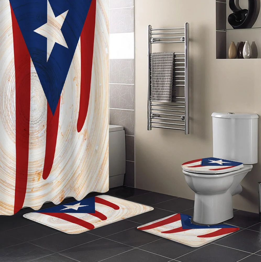 
Wholesale Puerto Rico Flag Shower Bathroom Set Luxury Bathroom Set Polyester Shower Curtain for Adults and Kids 