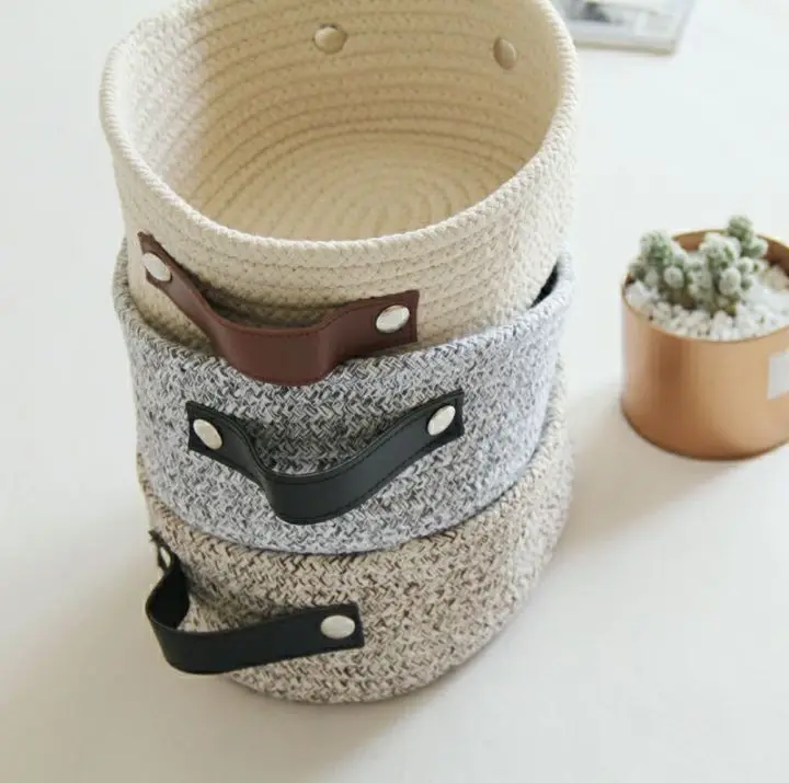Cotton rope storage basket snack cosmetics storage box desktop cotton knitting storage basket
