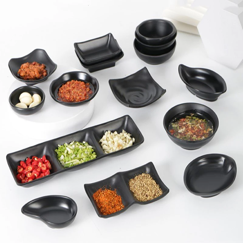 Wholesale Price Japanese Restaurant Melamine Dipping Soy Sauce Dishes Sushi Wasabi Small Sauce Dish Black Frosted Melamine Bowl