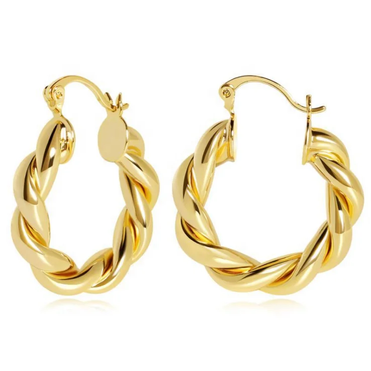 18k gold plated jewelry C shape earrings gold twist hoop earrings for women 2021 wholesale