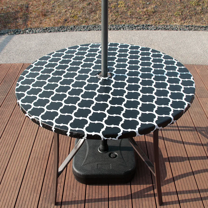 Round Tablecloth 60 Inch With Zipper Umbrella Hole For Patio Picnic Restaurant Party Decoration, Trellis Outdoor Table Cloth Cov