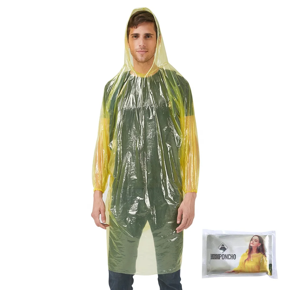 transparent rain card poncho clear red blue green sleeve hooded good quality disposable