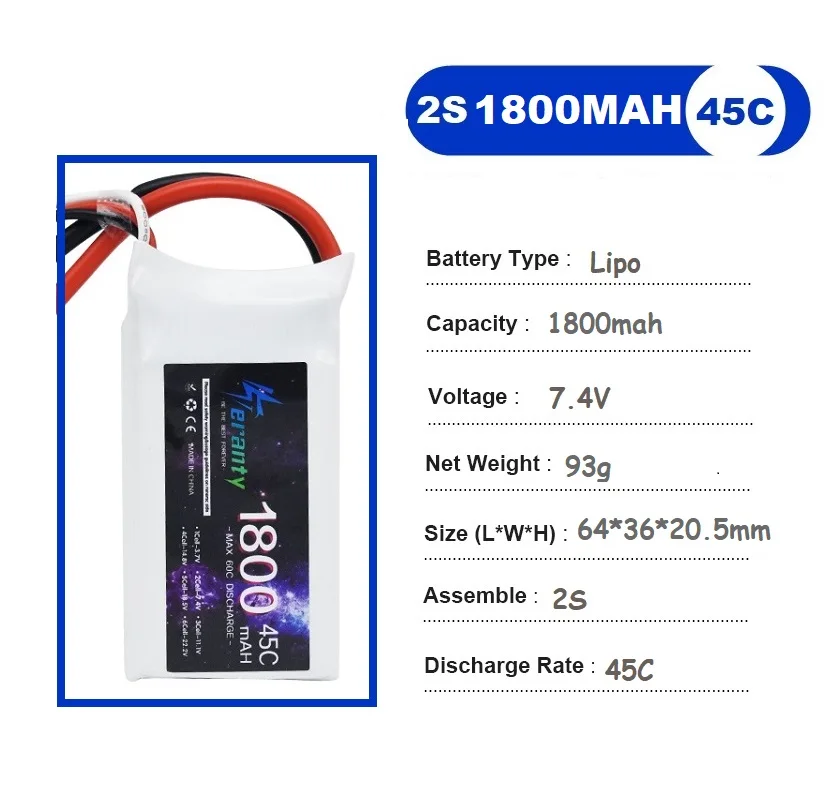 1800 мАч LiPo Аккумулятор 7 4 В 45C аккумулятор с разъемом T JST XT30 XT60 для радиоуправляемого квадрокоптера 4WD Запчасти автомобильных лодок дронов 2S батареи