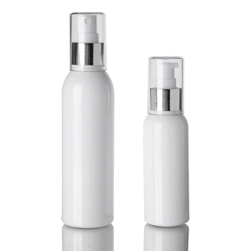 
cosmetic container 100ml clear plastic perfume lotion spray bottle white with mist pump cap 