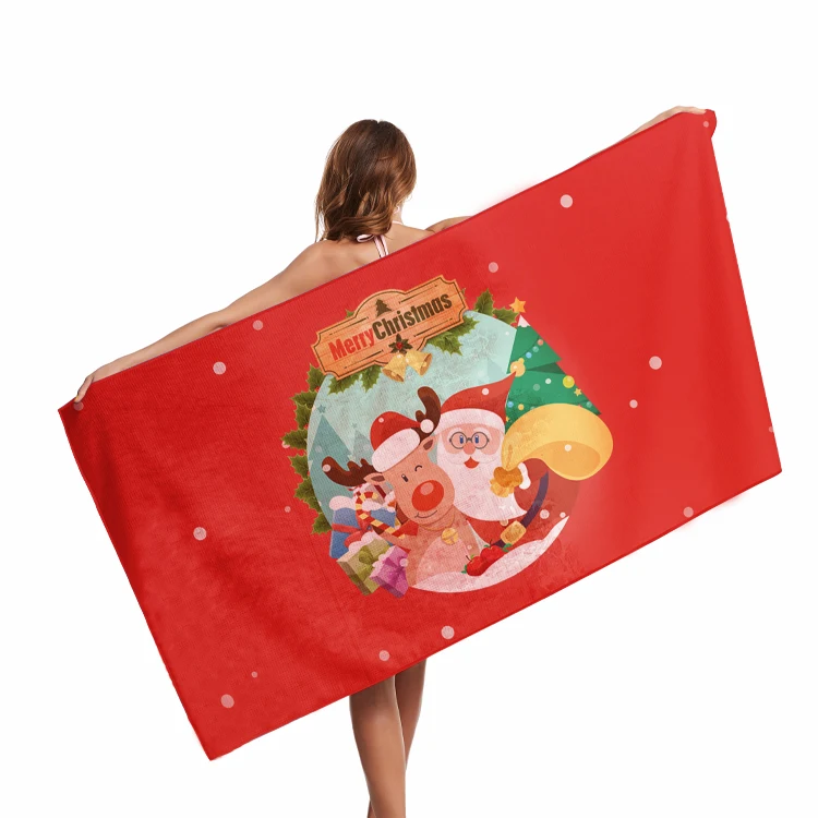
 Лидер продаж, полотенце из микрофибры с рождественским принтом, двухстороннее флисовое пляжное полотенце из микрофибры с принтом логотипа на заказ  