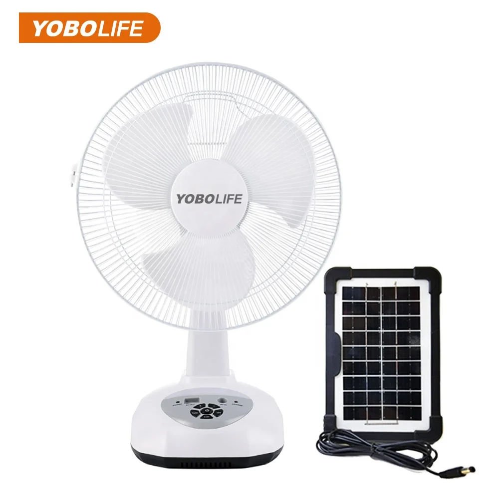 Hot Selling 12 Inch Solar Rechargeable Emergency Oscillating DC AC Table Electric Fan