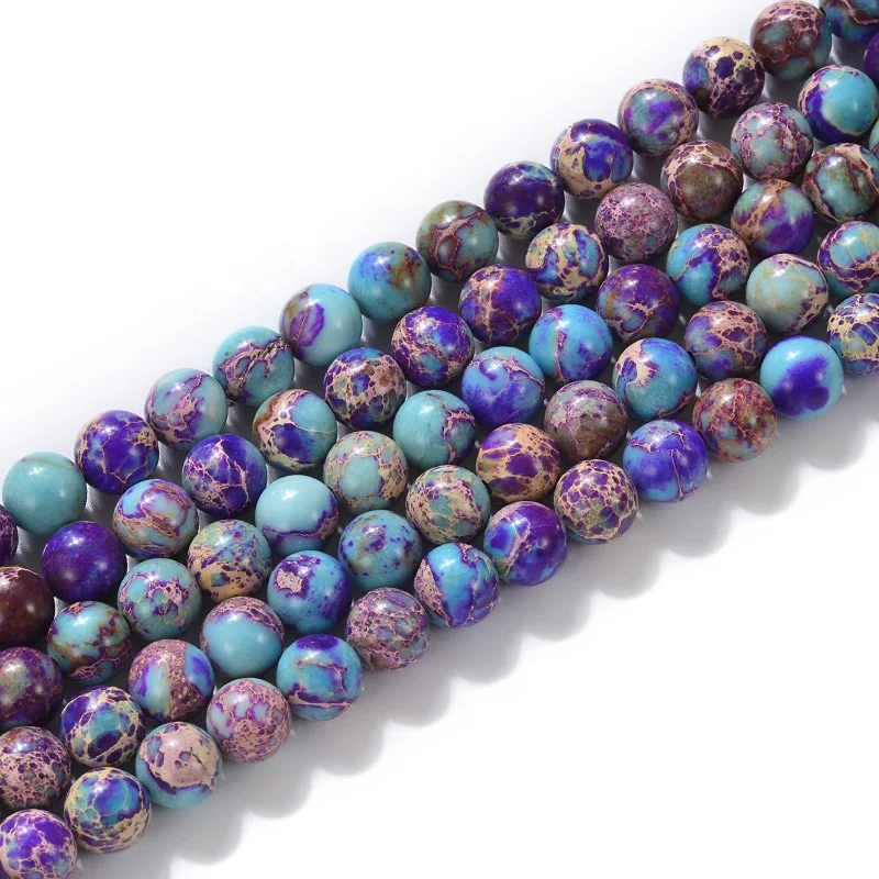 Cliobeads wholesale semi-precious loose beads strand, 8mm 10mm  mixed blue purple Impression Jasper Round Beads