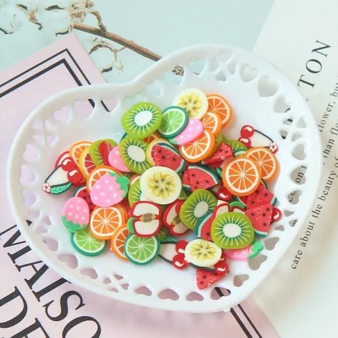Hot Selling 1000g New 3D polymer clay Sprinkles Tiny Polymer Fruit Slices For Slime DIY Designs Decorations