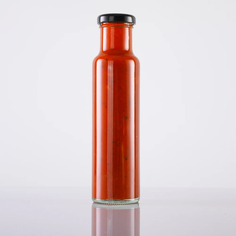 270ml Tall Round Chili Sauce Glass Bottle with Lug Metal Lid