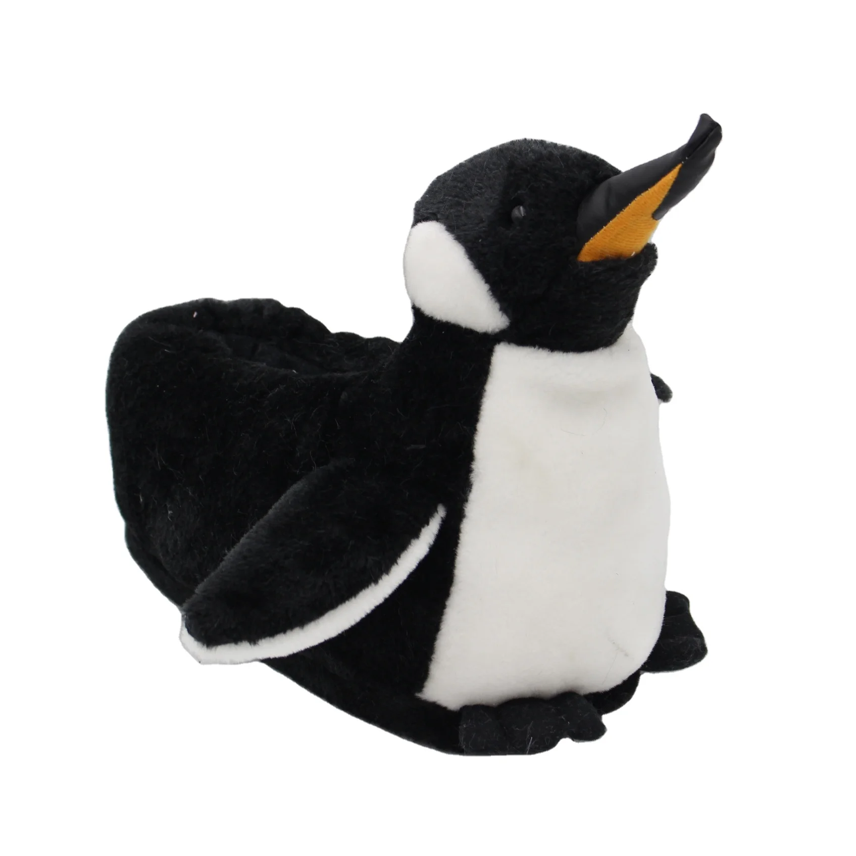 Custom indoor plush animal shaped penguin fluffy home slippers for kids