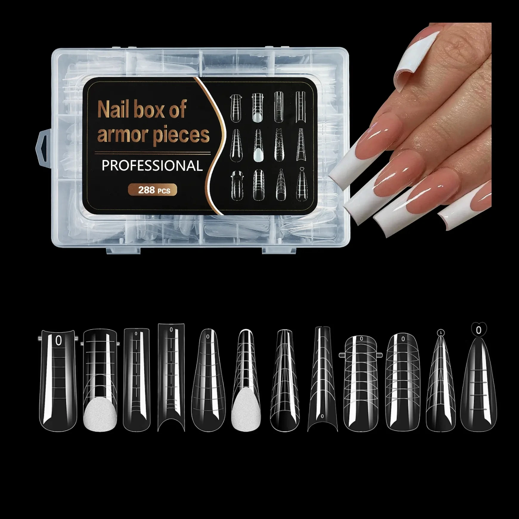 12 Types 288pcs Full Cover Nail Tips System UV Acrylic Upper Arched Extension Art Mold Dual Nail Forms for Poly Gel Extension
