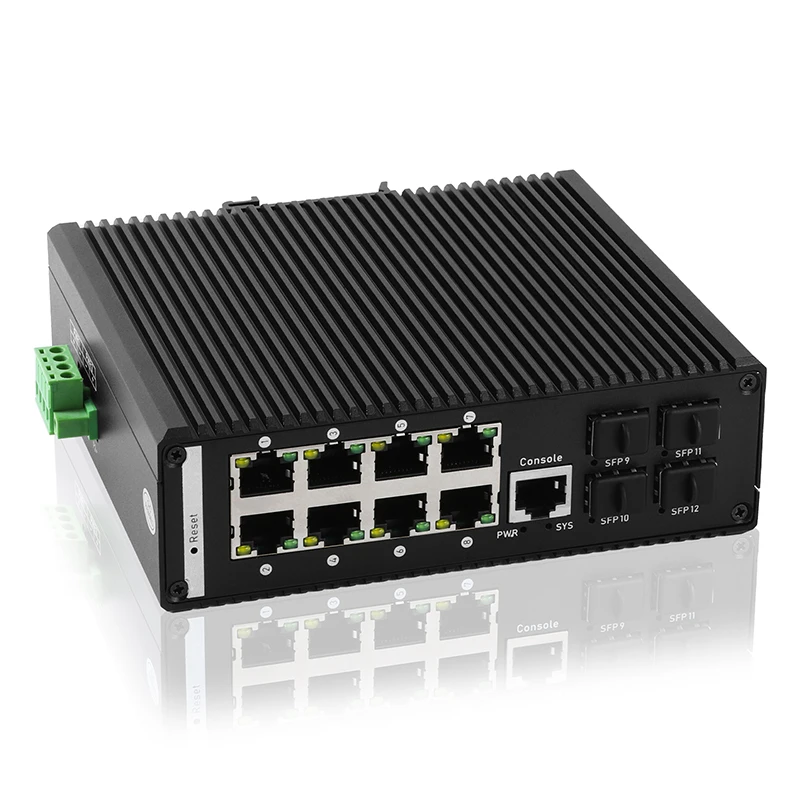 Managed industrial switch support abundant layer 2 management features 8 rj45 port 4 SFP fiber slot switch