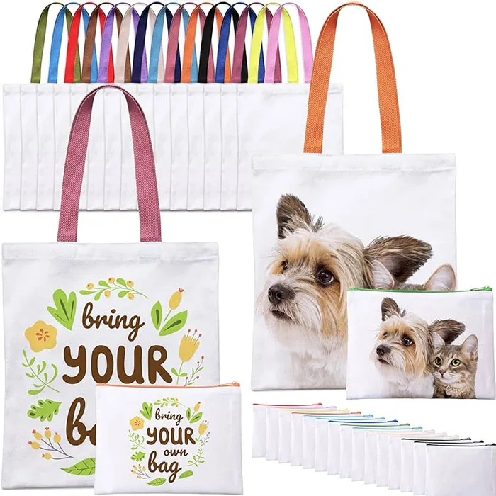 Sac En Tissus Reusable 100% Polyester Fabric Small Totebag Custom Plain Sublimation Printed Canvas Shopping Tote Bags With Logo