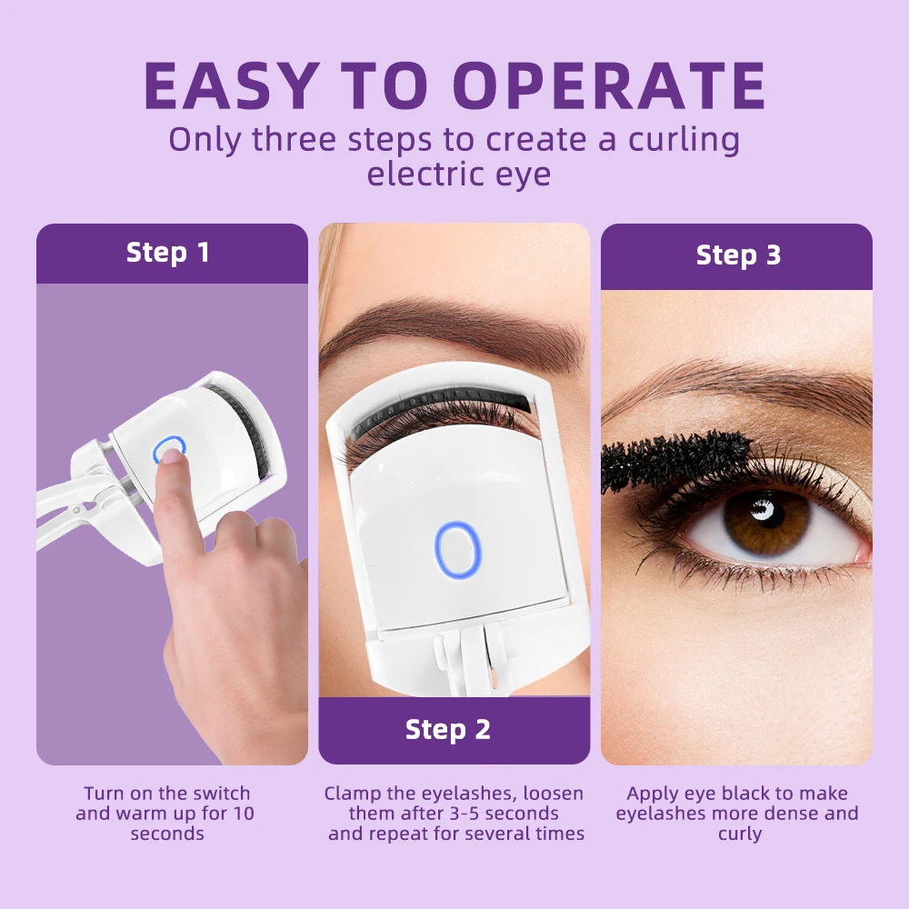 2023 New Product Mini Portable Heating Pink Heater Eyelash Curler Kit Electric Heated Eyelash Curler With Charger Usb