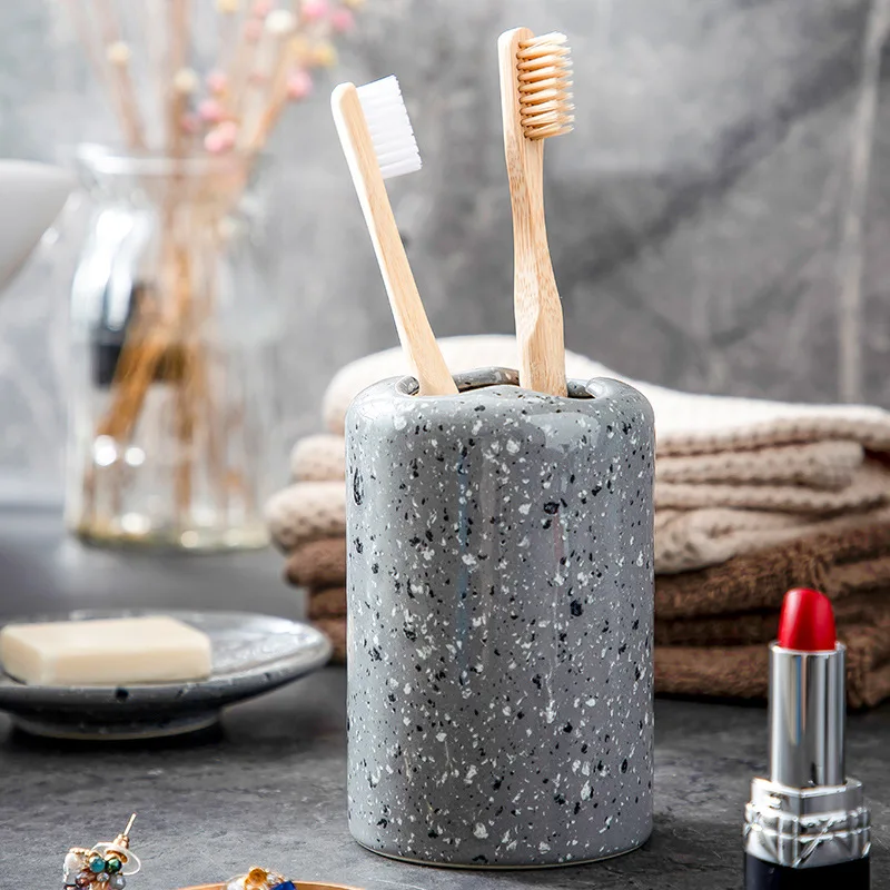 Ceramic Bathroom Accessory Set in Tray Soap Dispenser Cup Bathroom Soap Dish Toothbrush Holder