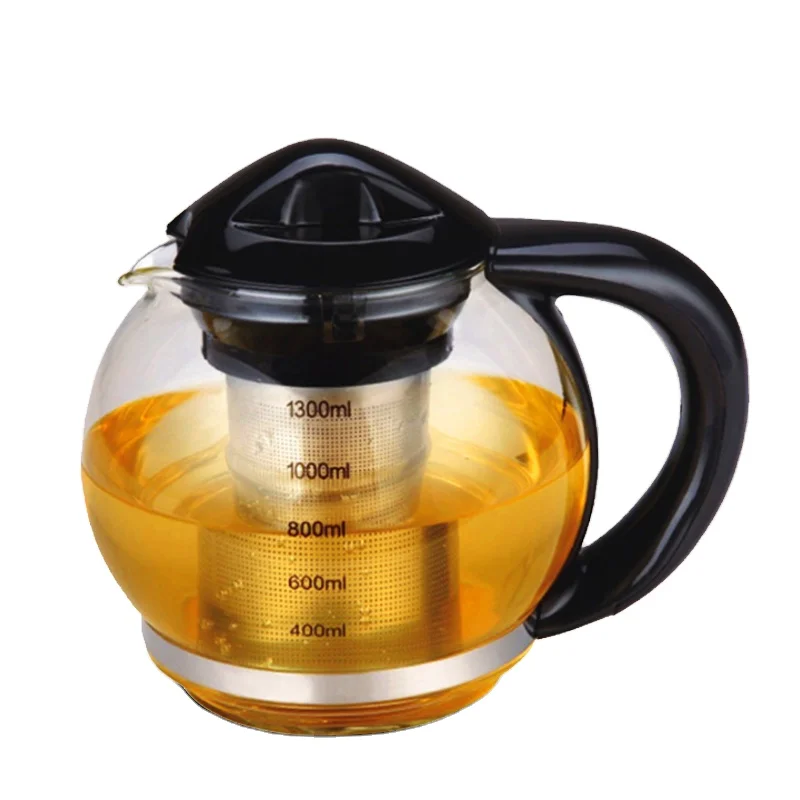High quality 1300ml round shape heat resisting  glass tea kettle teapot with infuser