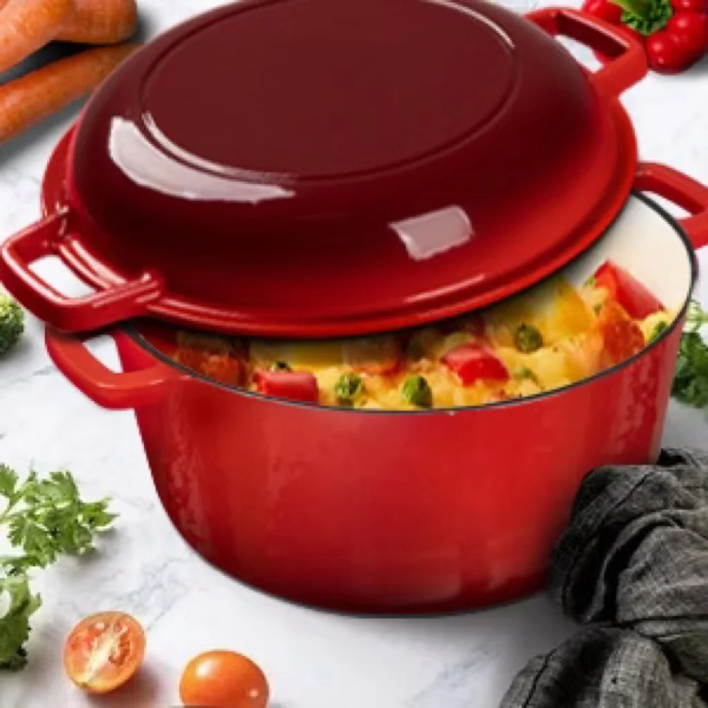 Enameled Cast Iron Combi Pot 2 in 1 Kitchen Cookware Dutch Oven