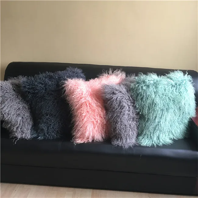 Long Curly Fur Tibetan Sheepskin cushion