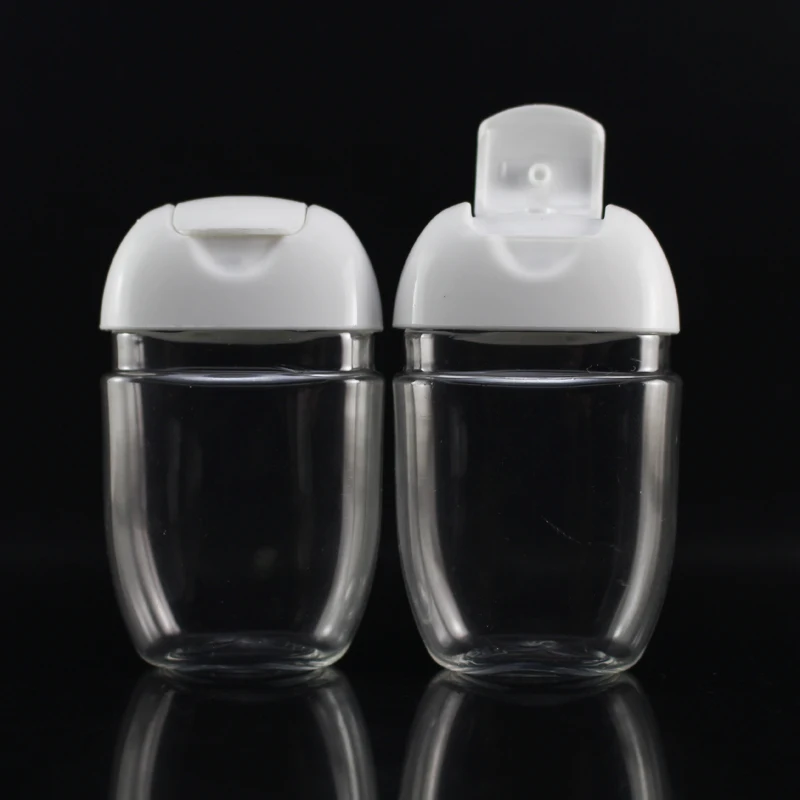 Custom Logo label Travel Clear Hand Sanitizing Dispenser Bottle 30ml Flat Plastic PET Hand Sanitizer Bottle With Flip Top Cap