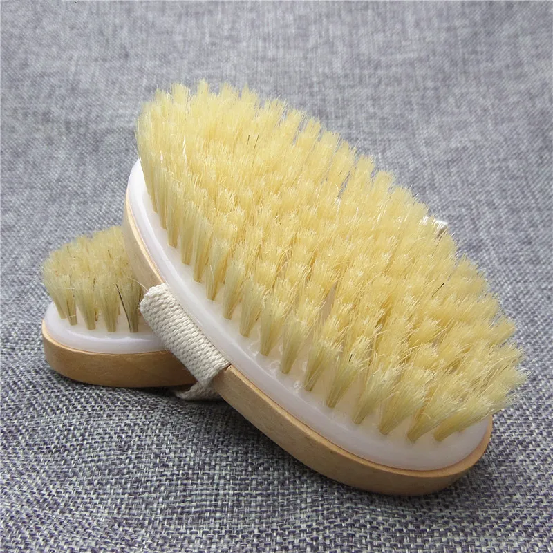 Bath Brush Dry Skin Soft Natural Wood shower Bristle SPA Body Brush Body Sponge and Scrubbers with cotton bag