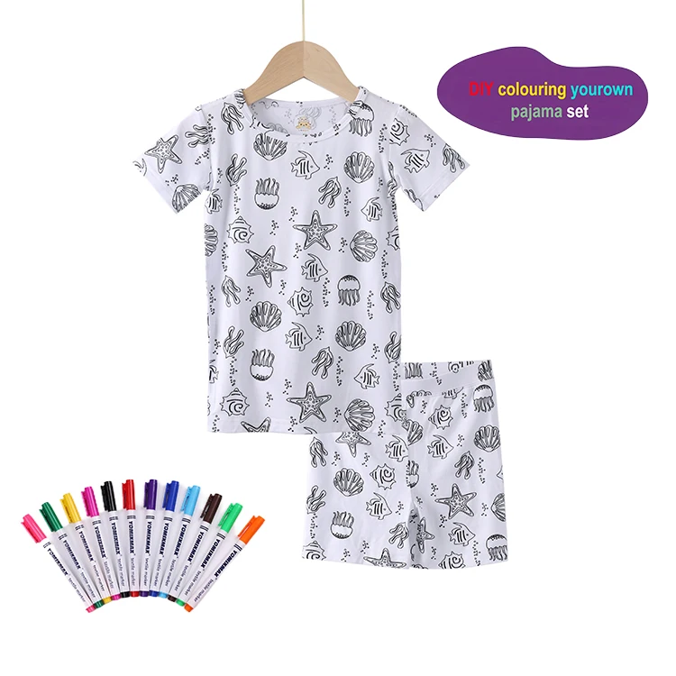 3-6T Loungewear Sleep Wears Children summer short sleeve Sleeping Clothes Graffiti DIY Coloring Kids Boys Girls pajamas sets