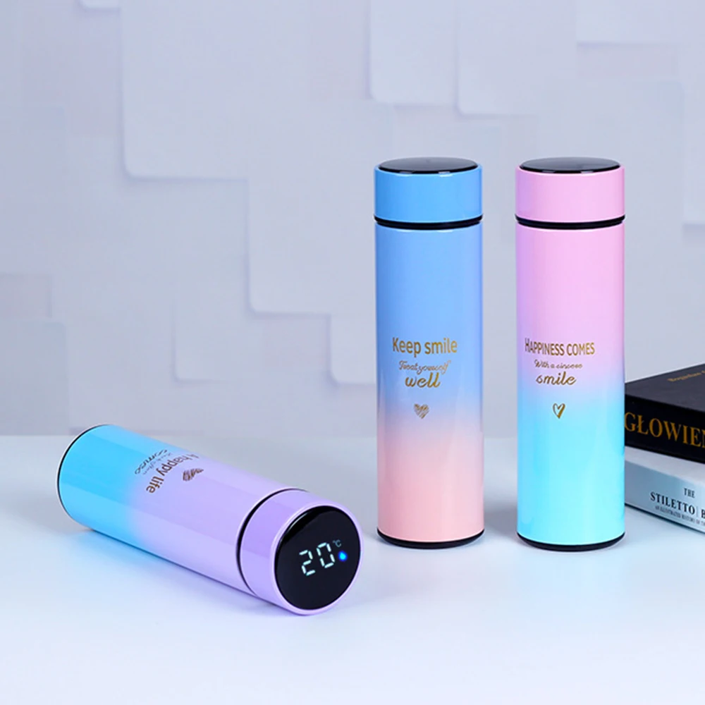 Stainless Steel Double Wall Vacuum Cup Intelligent gradient color Water Bottle LED Digital Temperature Display Smart Thermos