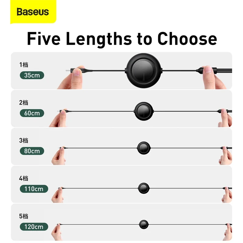 Baseus 100W 1.2m 3 in 1 Type-C to M+L+C Retractable Transfer Fast Charging Charger Data