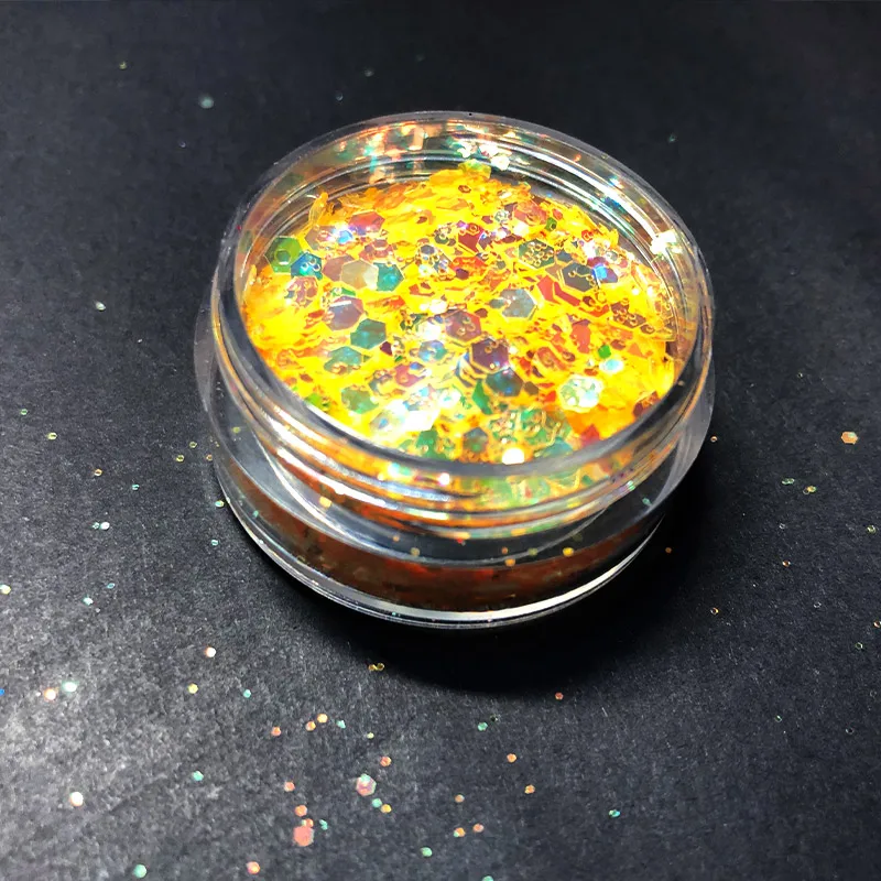 Free Samples Mixed Shapes Nail Glitter Orange Flash Chunky Mixed Powder Bulk