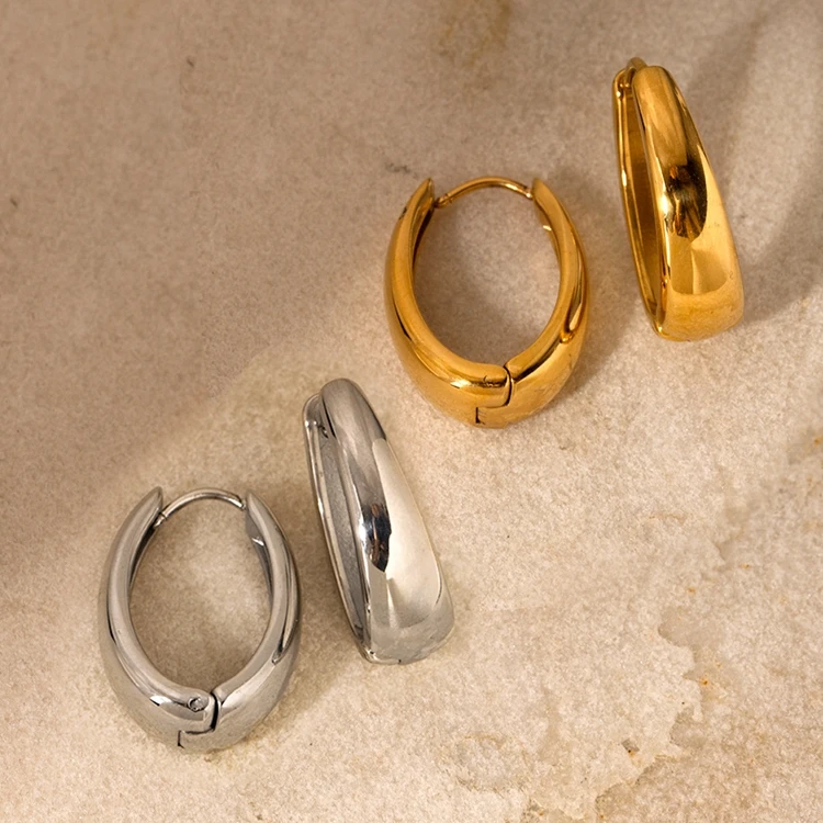 Fashion jewelry 16k gold plated stainless steel dome huggie earrings golden minimalist hoop earrings