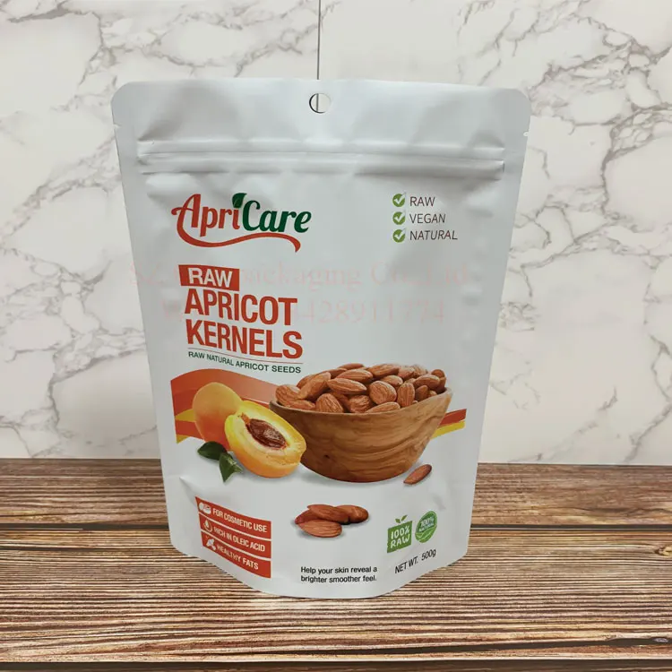 customized food grade 500g stand up dried nuts almond apricot kernels seeds snack plastic food packaging bag