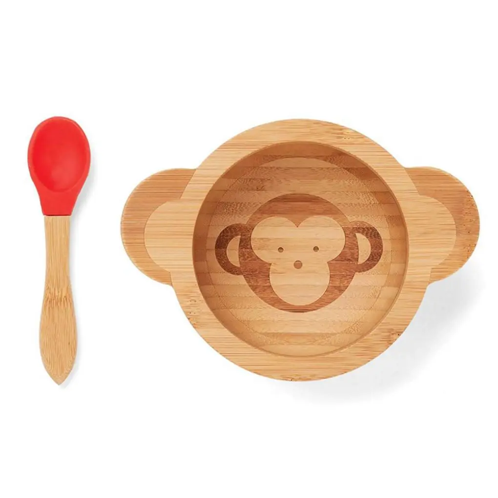 Лидер продаж, детская тарелка для кормления, обезьяна, Санта, натуральное животное, Бамбуковая детская тарелка с бамбуковой ложкой