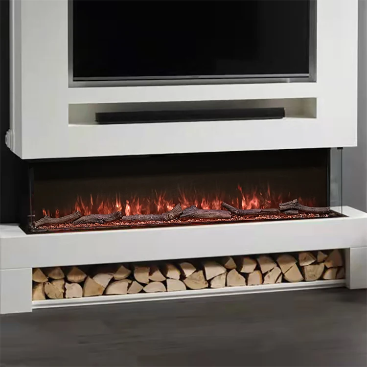 60 inch Indoor Electric Fireplaces Wall Mounted Decorative 3 Sided Wall Recessed Electric 3d Fire Place