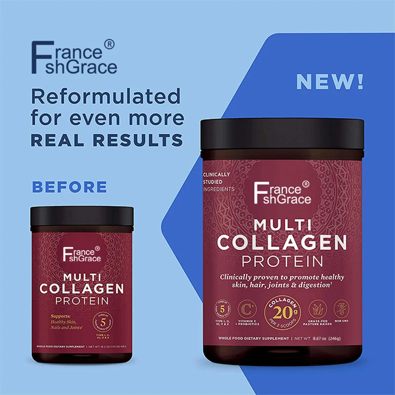 Collagen Powder Protein with Probiotics Unflavored Multi Collagen Protein with Vitamin C Hydrolyzed Collagen Peptides Supports S