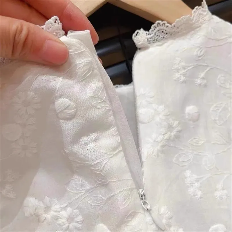 Sunny Baby 2024 Spring And Autumn Korean Style New Kids Clothing Cute Sweet Lace Embroidered Solid Color Toddler Girls Dress