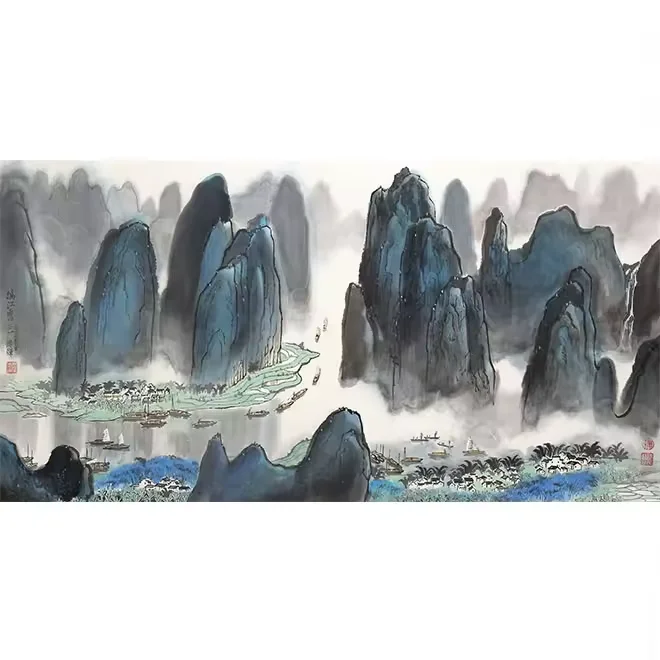 Traditional Chinese style eight horses galloping picture office tea room wall hanging decorative canvas oil landscape painting