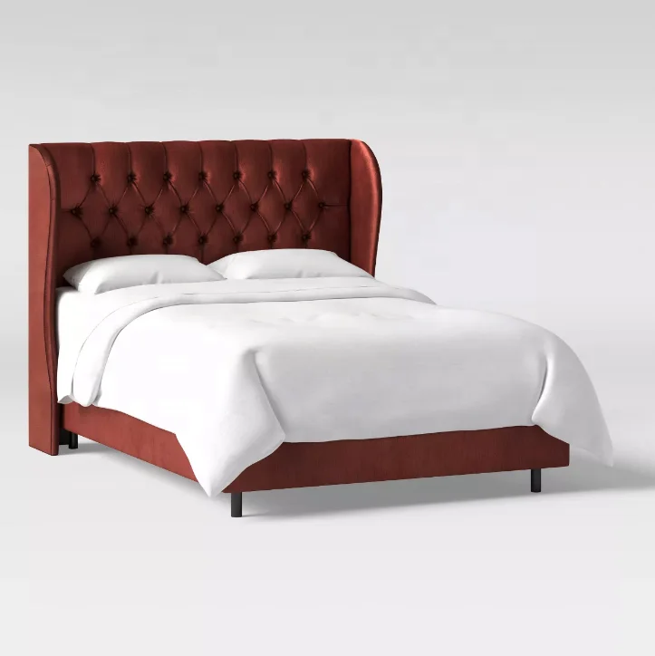 Upholstered wingback bed frame set with clean lines and an elegant style Tufted Velvet Upholstered Wingback Bed