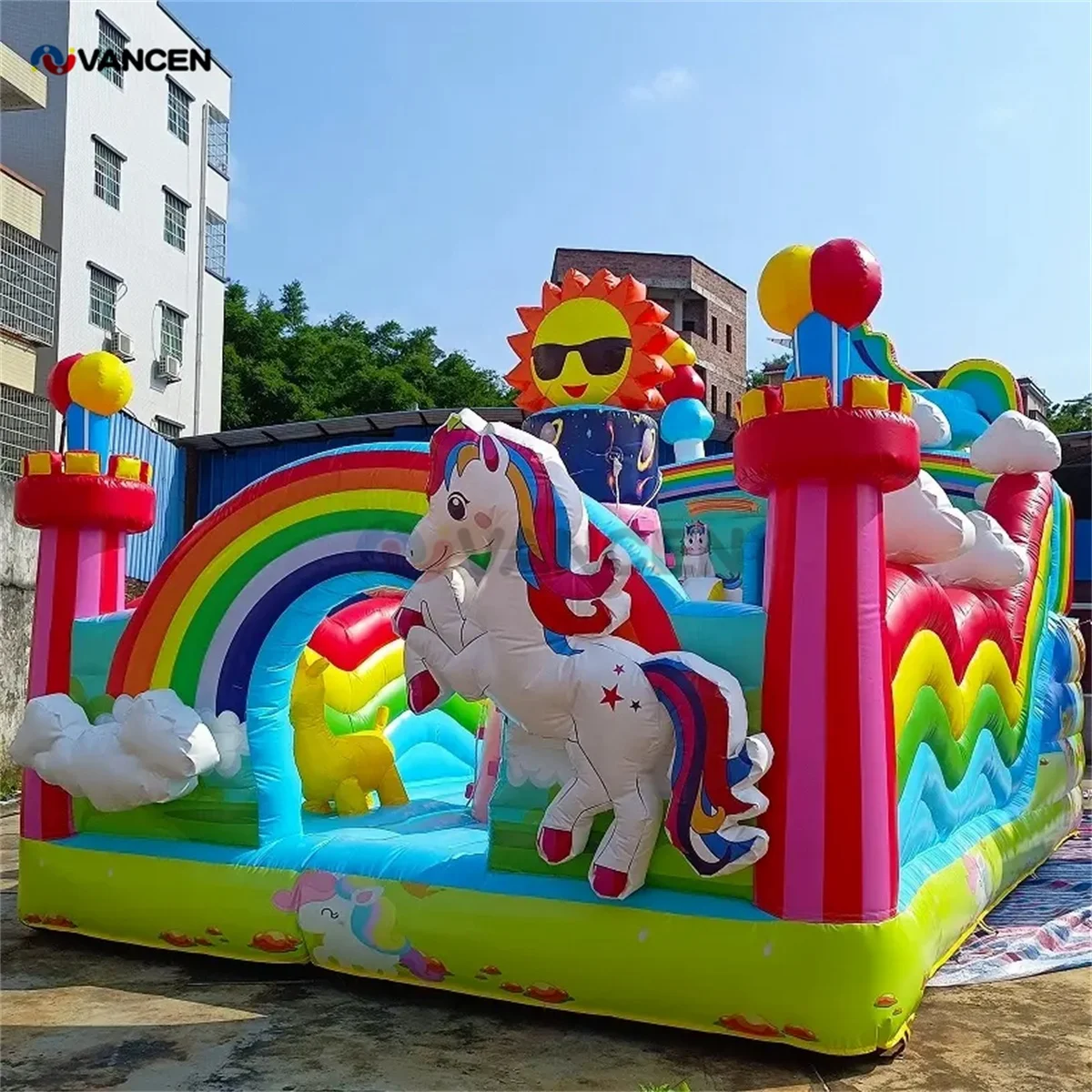 Factory Sale unicorn inflatable theme park bounce house commercial castle indoor fun city inflatable playground for kids