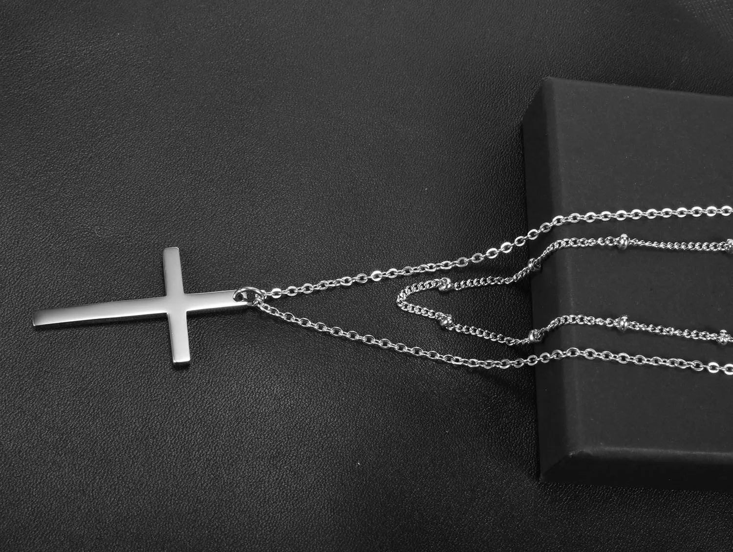 fashion cross layered necklace jewelry stainless steel gold plated cross pendant christian necklace women