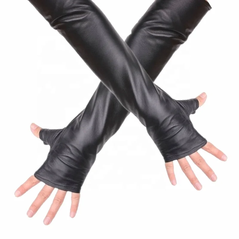 Wholesale  Women 50cm Long Black Fingerless Gloves For 100% Leather Driving evening party Gloves Size S/M/L/XL/2XL