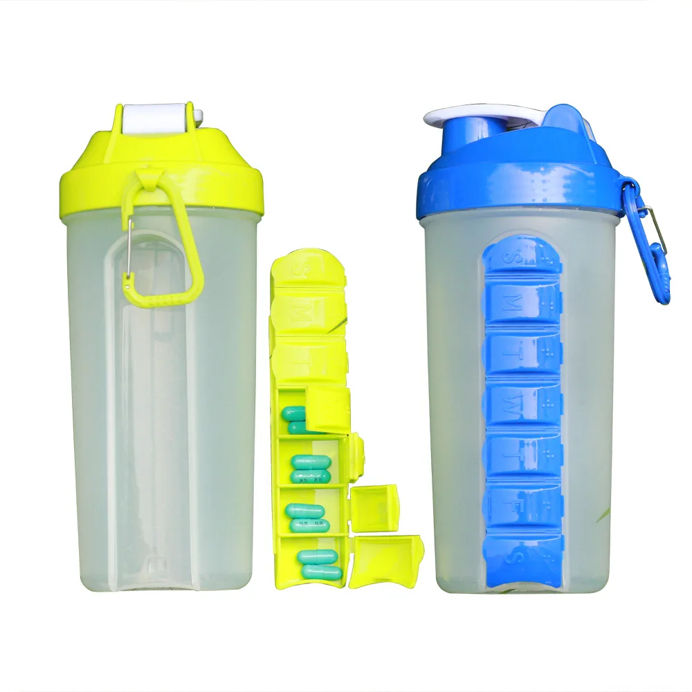 600ml BPA Free Portable Stainless Steel Mixed Ball Gym Fitness Protein Powder Shaker Bottle Pill Case Shaker Cup with Buckle